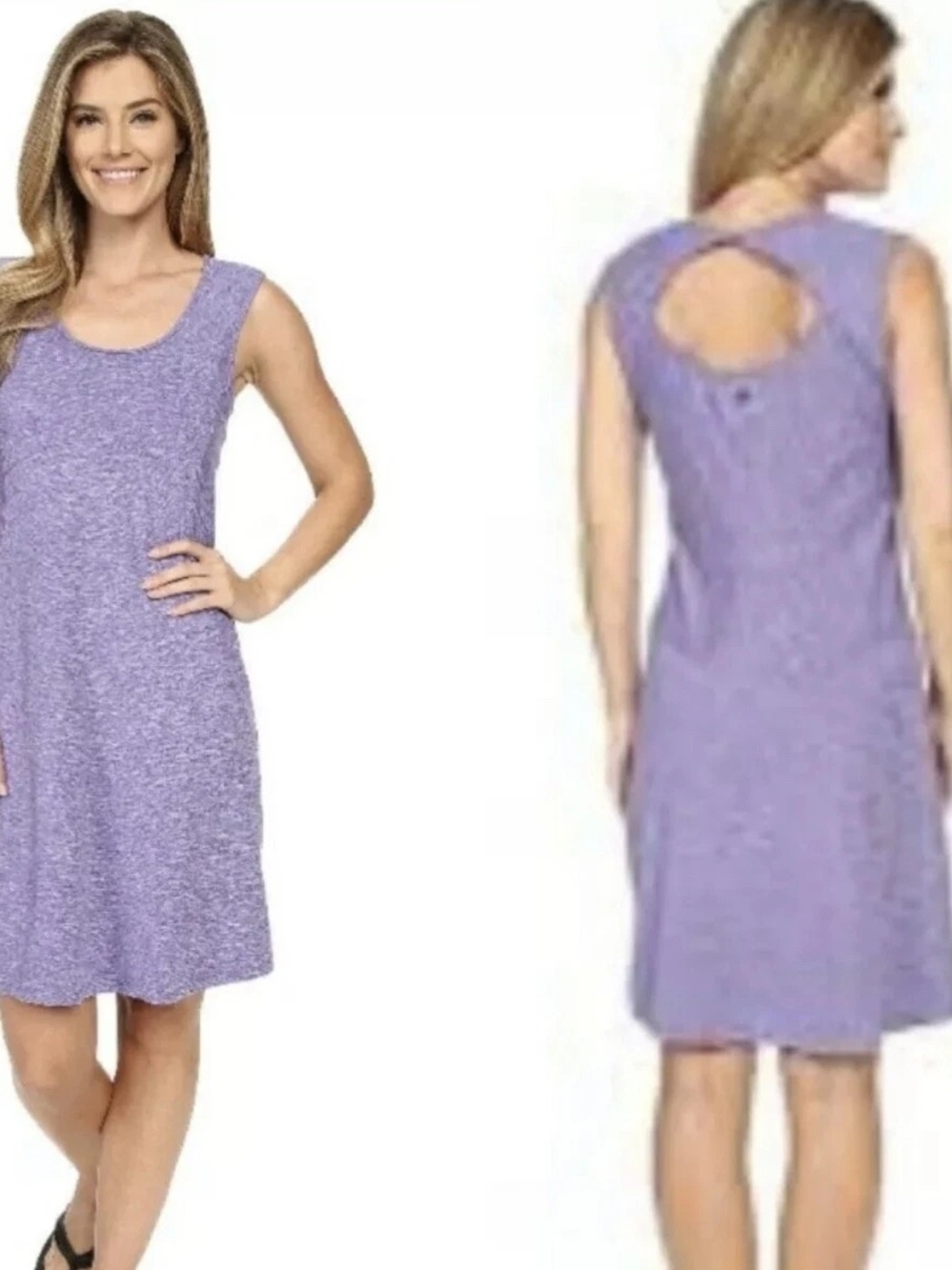 Prana Calico Purple Knit  Dress W/ Keyhole Back And Shelf Bra - Picture 3 of 6